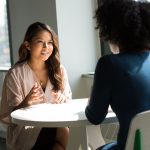 Two people discussing something