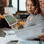 A woman preparing reports